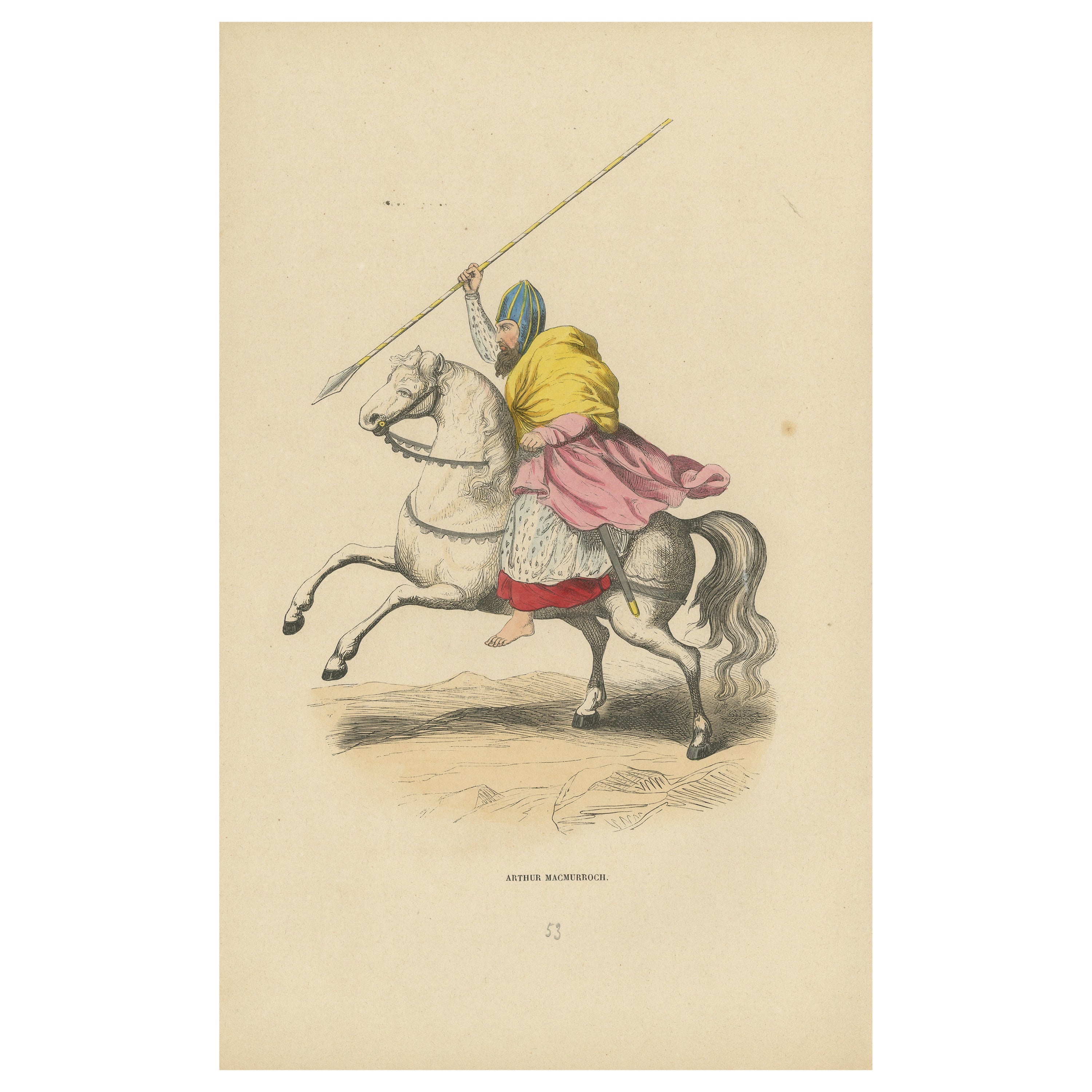 Arthur MacMurrough: The Irish Charging Chieftain, Lithograph Published in 1847 For Sale