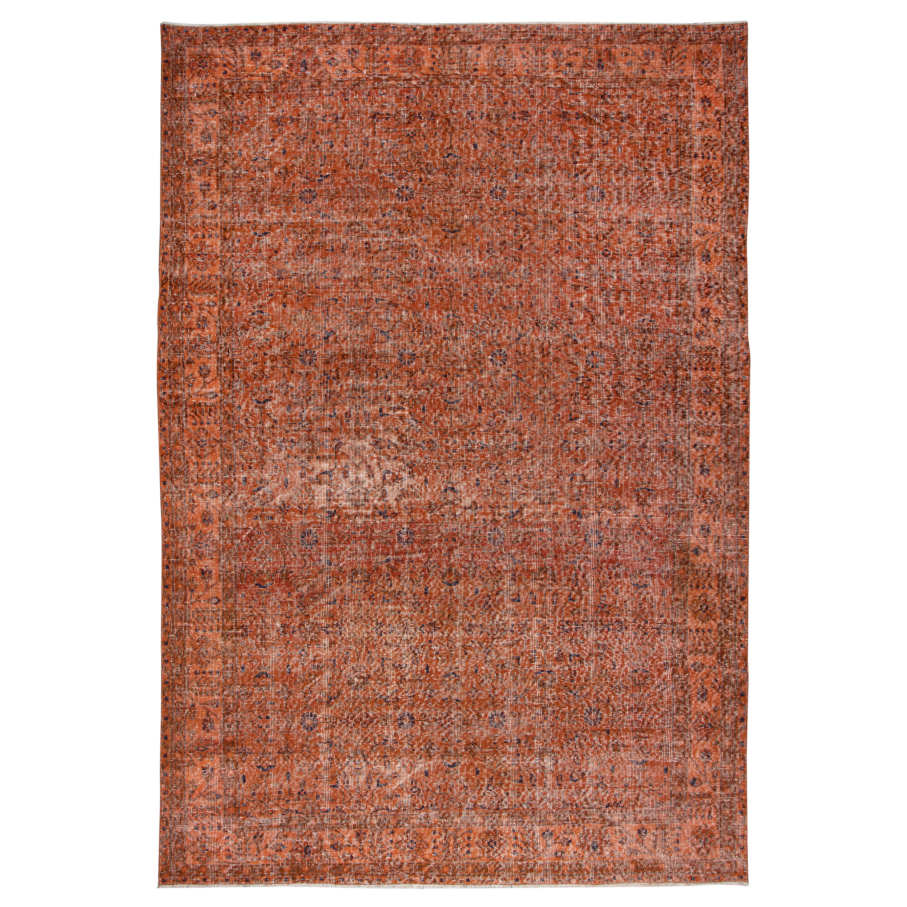 6.7x10 ft Handmade Turkish Orange Rug, Modern Floral Carpet, Bohemian Home Decor For Sale