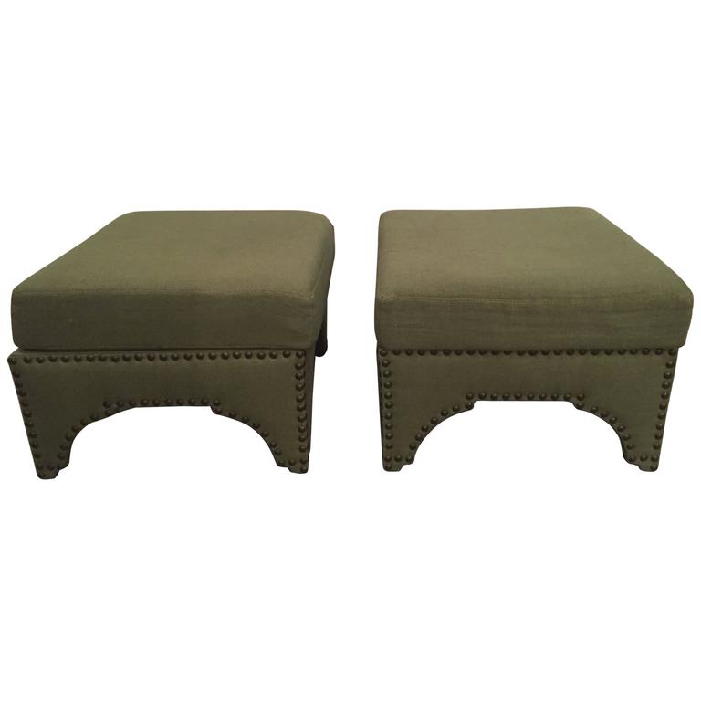 Candemir Ottoman by Nathan Turner, Asbury Linen Moss Green For Sale at