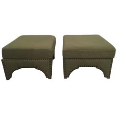 Candemir Ottoman by Nathan Turner, Asbury Linen Moss Green