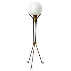 Used Italian Brass Floor Lamp in the style of Stilnovo, three legs, opaline