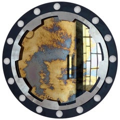 Espejo mecano Spinzi, diseño italiano contemporáneo del siglo XXI, metal negro