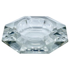 Posacenere vintage in vetro tagliato, forma a diamante, cristallo trasparente, metà del secolo scorso.