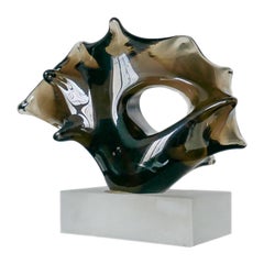 Sculpture abstraite italienne vintage en verre de Murano avec pointes sur la base de l'exposition