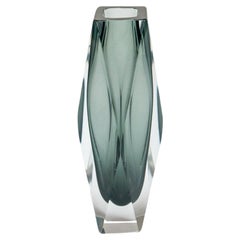 Vase géométrique vintage en verre de Murano gris Sommerso, style Flavio Poli