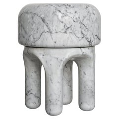 White Carrara Marble Side Table - Collectible Italian Design