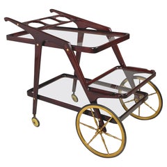 Italian mid-century modern Wooden and glass cart with tray by Cesare Lacca 1950s