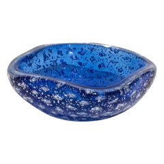 Vintage Italian Bowl from the 60s in Blue Murano Glass with Silver Metal Flakes