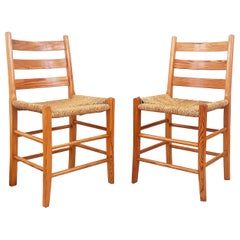 Swedish 1970s Pine Ladder back Chairs with Rope woven seats -- Pair