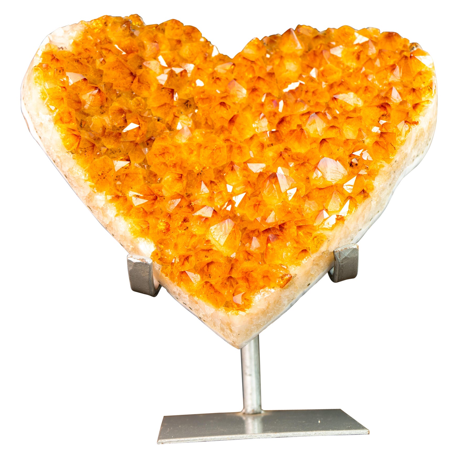 Wunderschönes großes goldenes orangefarbenes Herz mit hochkarätigem Citrin Druzy, handgeschnitzt