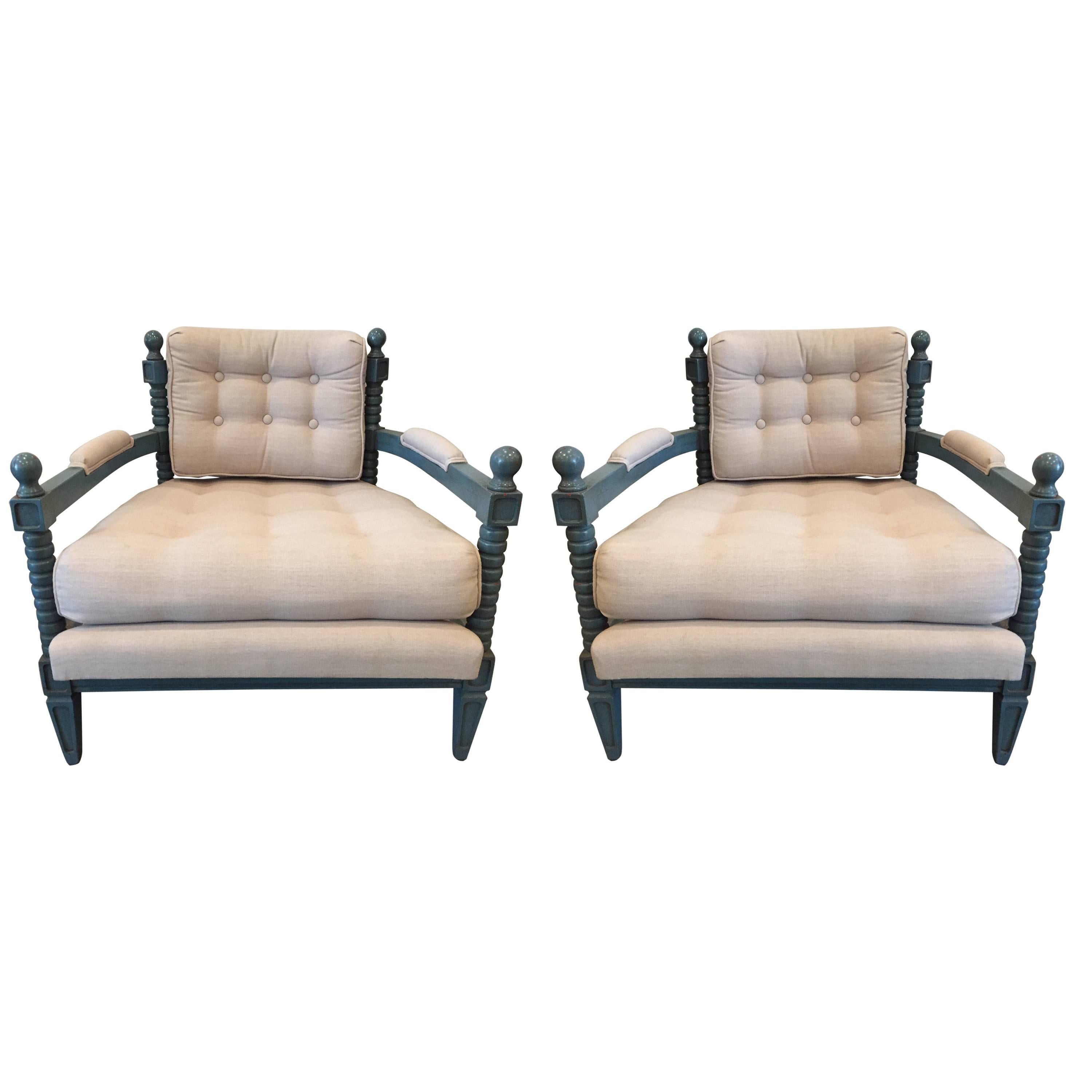 Pair of Midcentury Hollywood Regency Club Chairs