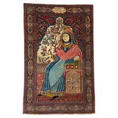 Antiker malerischer Esfahan-Teppich - Picturial-Esfahan-Teppich des späten 19. Jahrhunderts