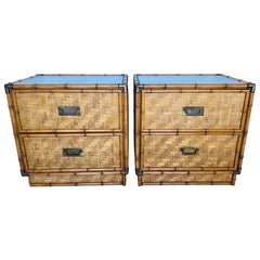 Vintage Dixie Faux Bamboo Woven Split Reed Nightstands, a Pair
