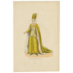 Original Antique Engraving of Isabeau of Bavaria: The Queen's Regalia, 1847