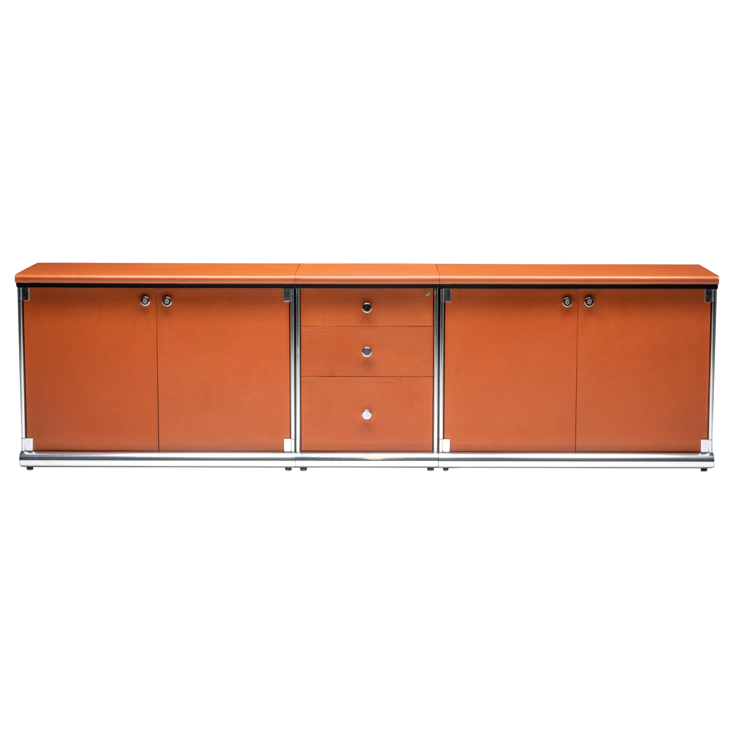Cognac Leather Sideboard by Guido Faleschini for Mariani, Italy, 1970s