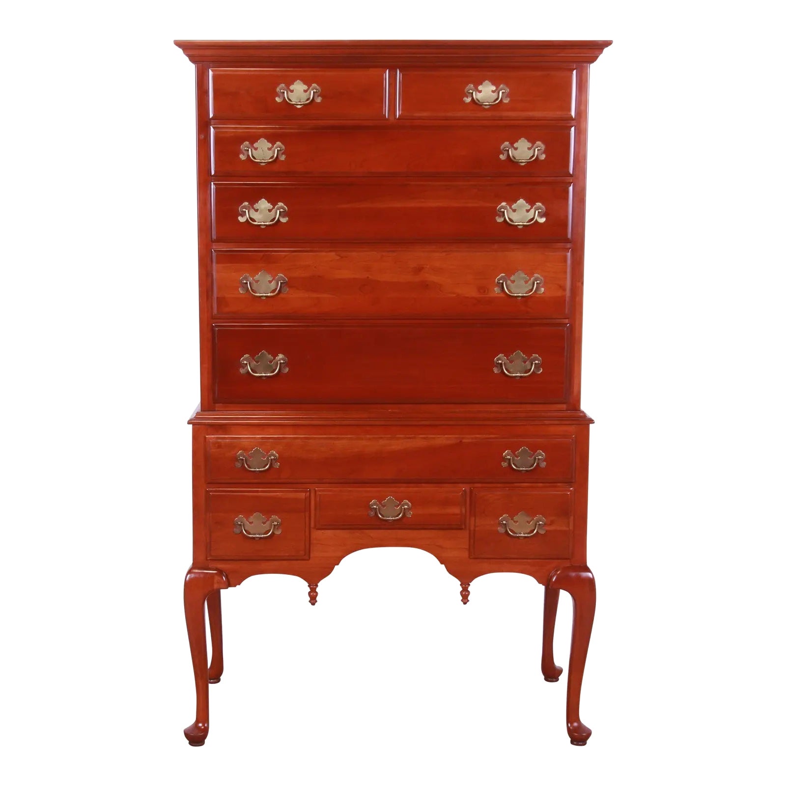 Queen Anne Solid Cherry Wood Highboy Dresser For Sale