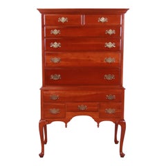 Used Queen Anne Solid Cherry Wood Highboy Dresser