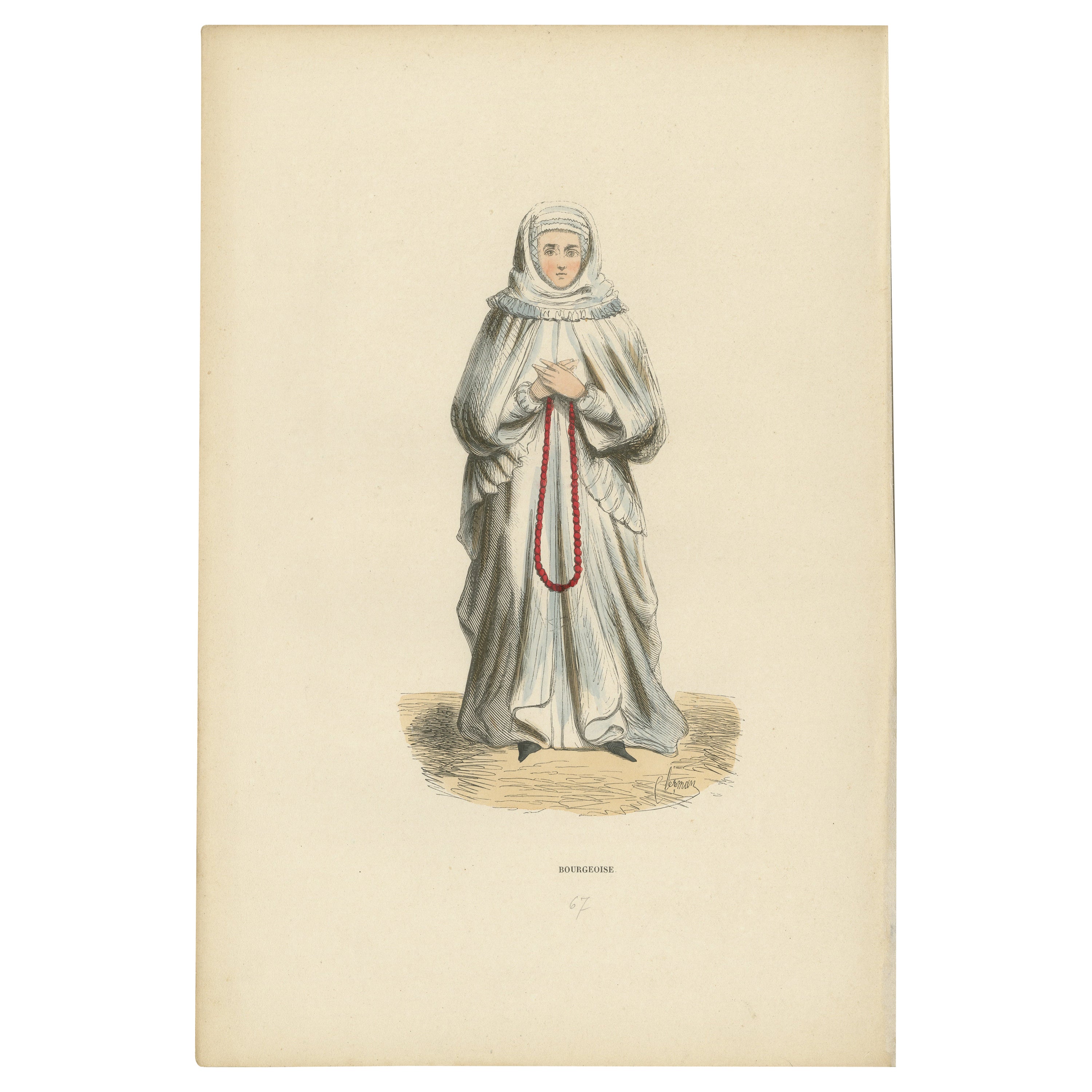 Reflection dévoûtée : une Bourgeoise médiévale en prière, 1847 en vente