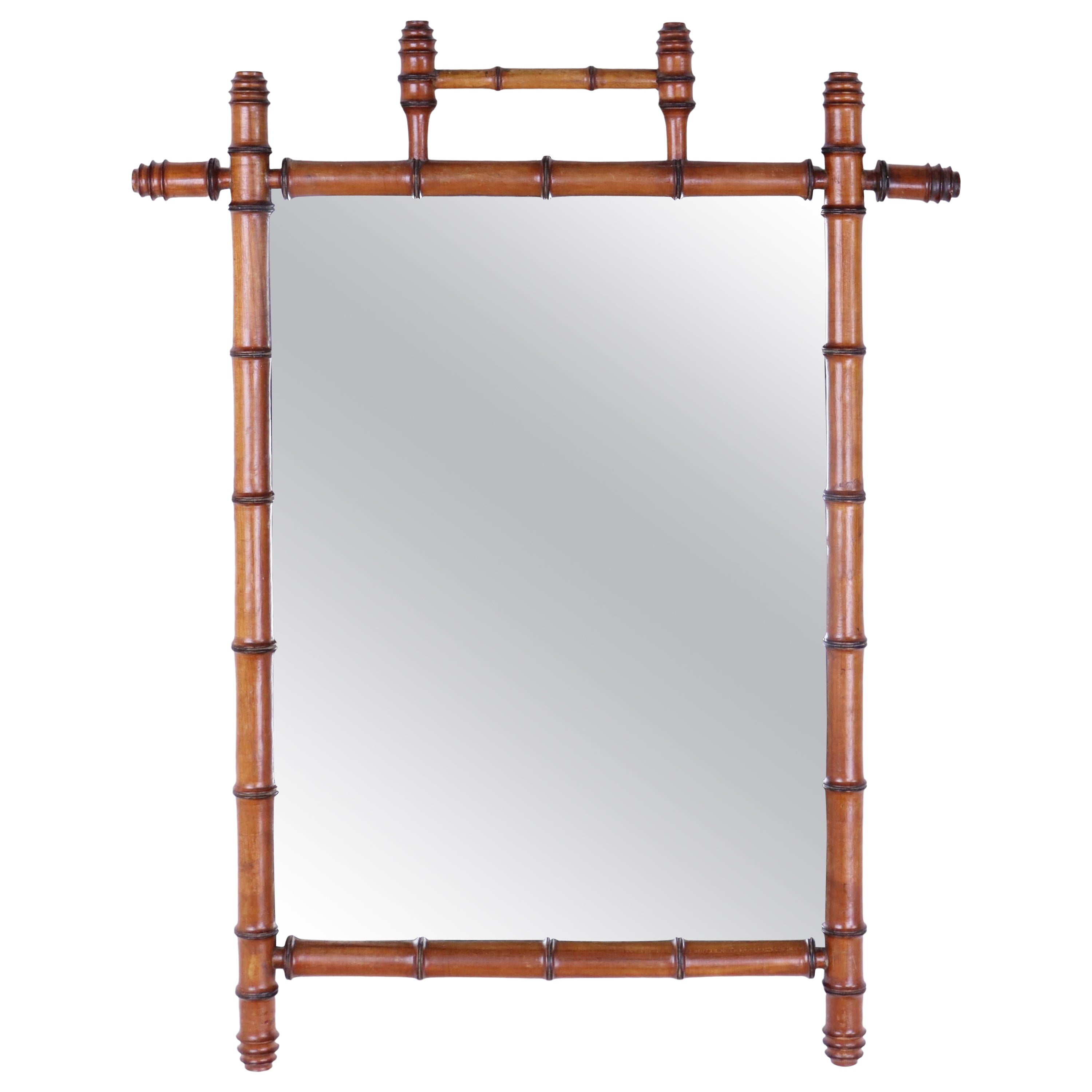 French Faux Bamboo Mirror with Top Detail