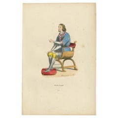 Alter Kupferstich von Philippe le Hardi: The Bold Duke of Burgundy in Council, 1847