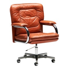 Vintage Cognac Leather Office Chair by Guido Faleschini for Mariani, Italy, 1970s