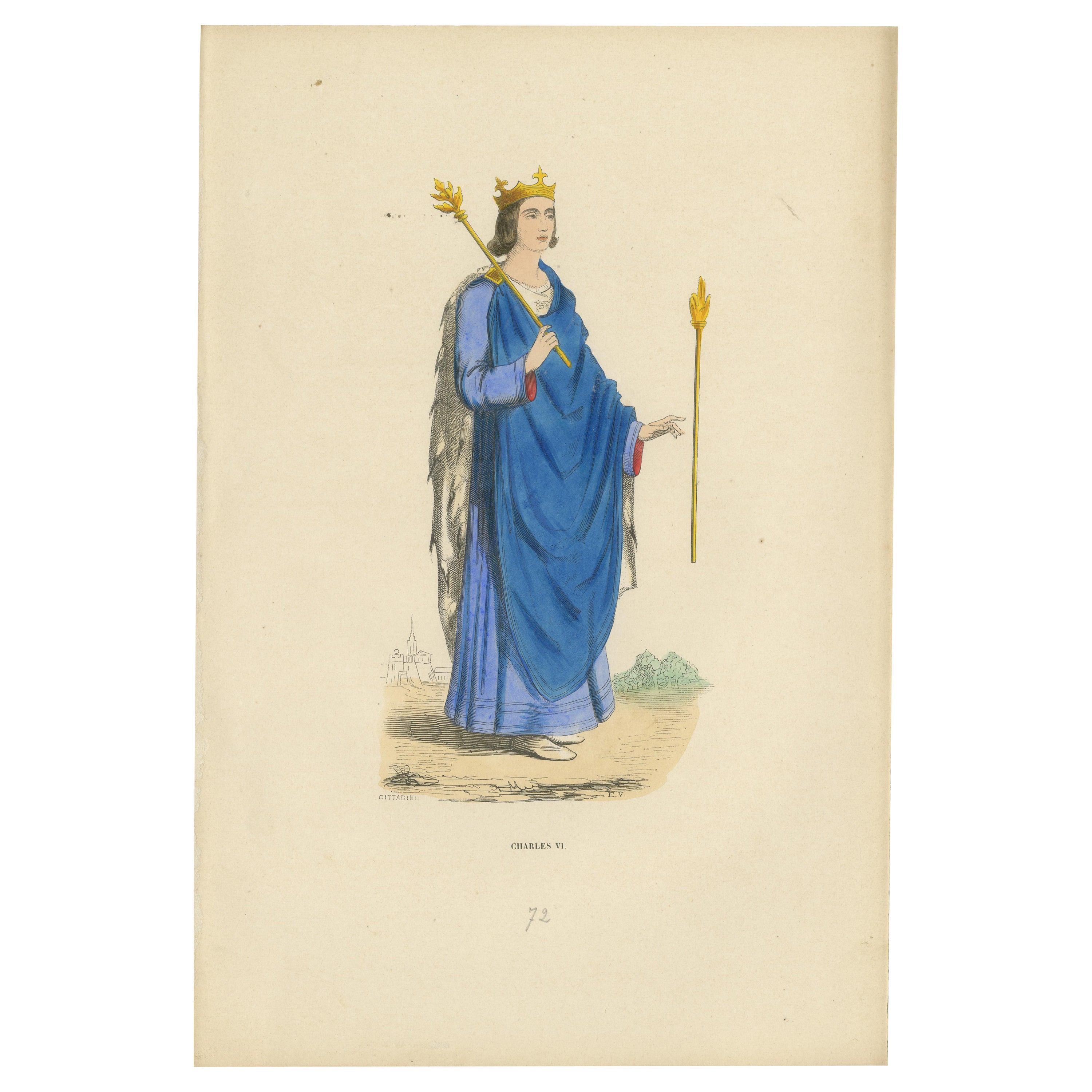 Original Engraving of Charles VI: The Well-Beloved Monarch, 1847 For Sale