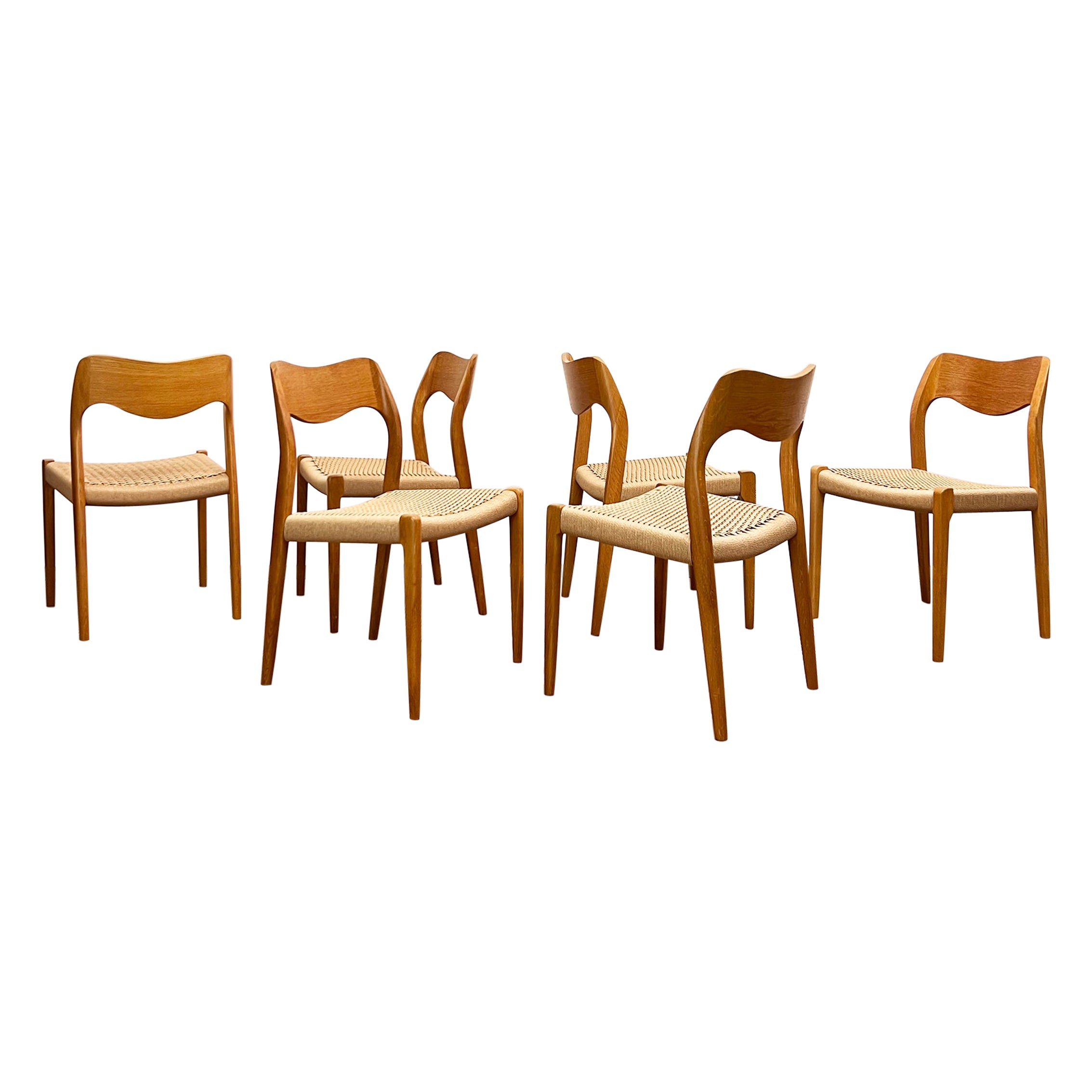 Mid-Century Oak Dining Chairs #71, by Niels O. Møller for J. L. Moller, Set of 6