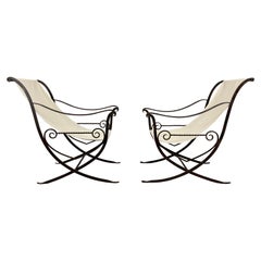 Sculpted Forged Iron Sling Chairs, 1940's