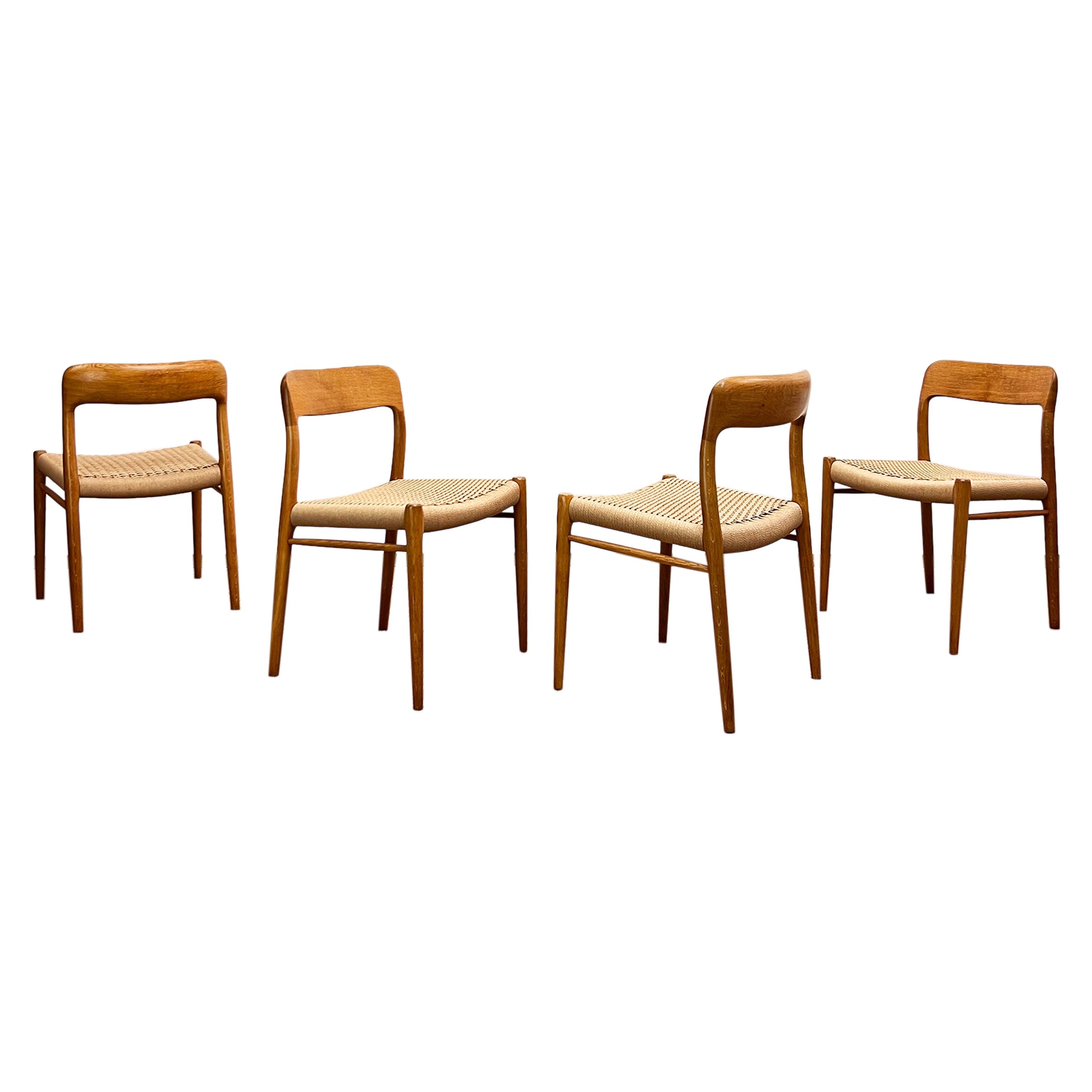 4 Danish Mid-Century Modern Oak Dining Chairs #75, Niels O. Møller, J. L. Moller