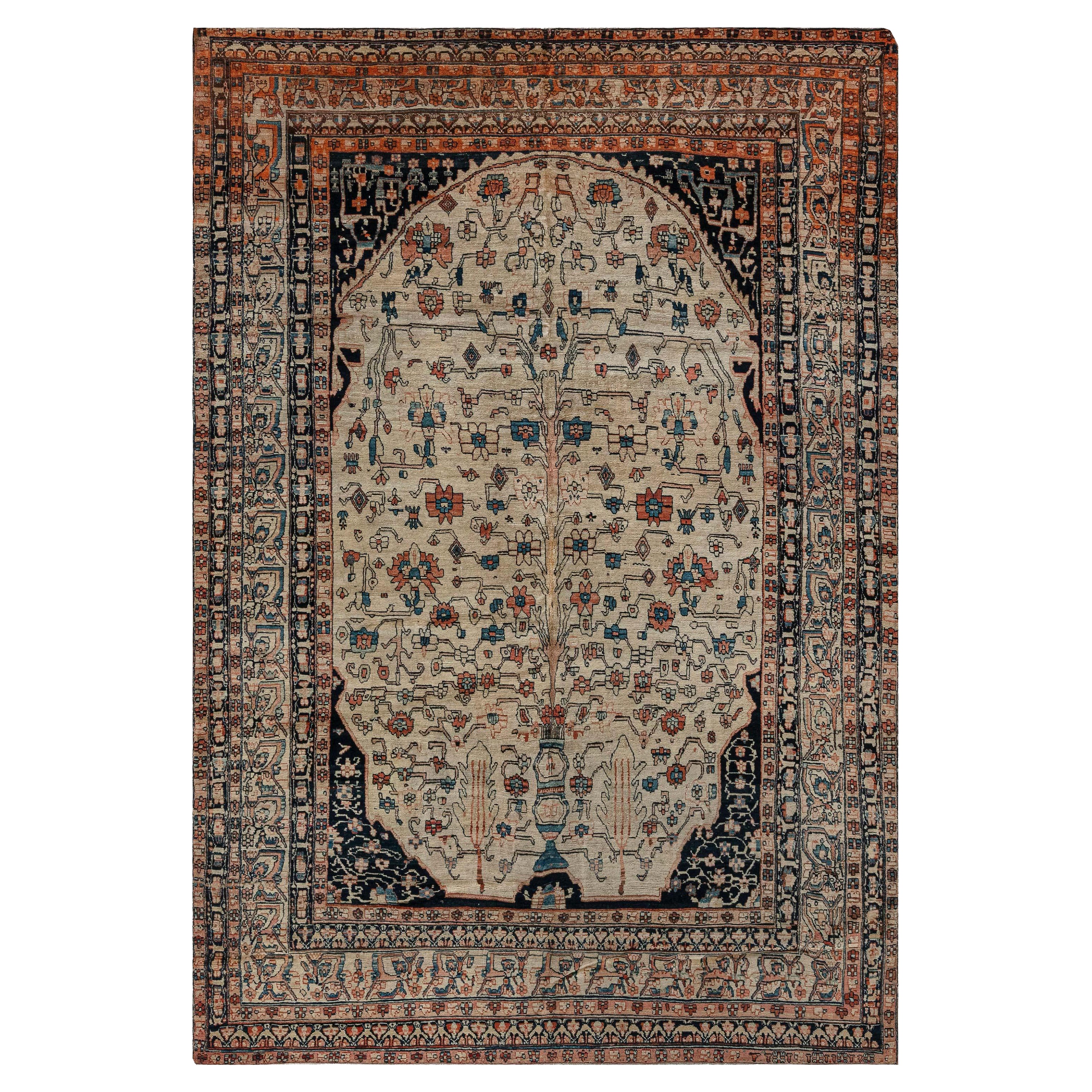 19th Century Persian Tabriz Floral Wool Rug For Sale