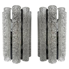 Pair of Glass Tube and Metal Chrome Sconces by Doria Leuchten. Germany, 1970s