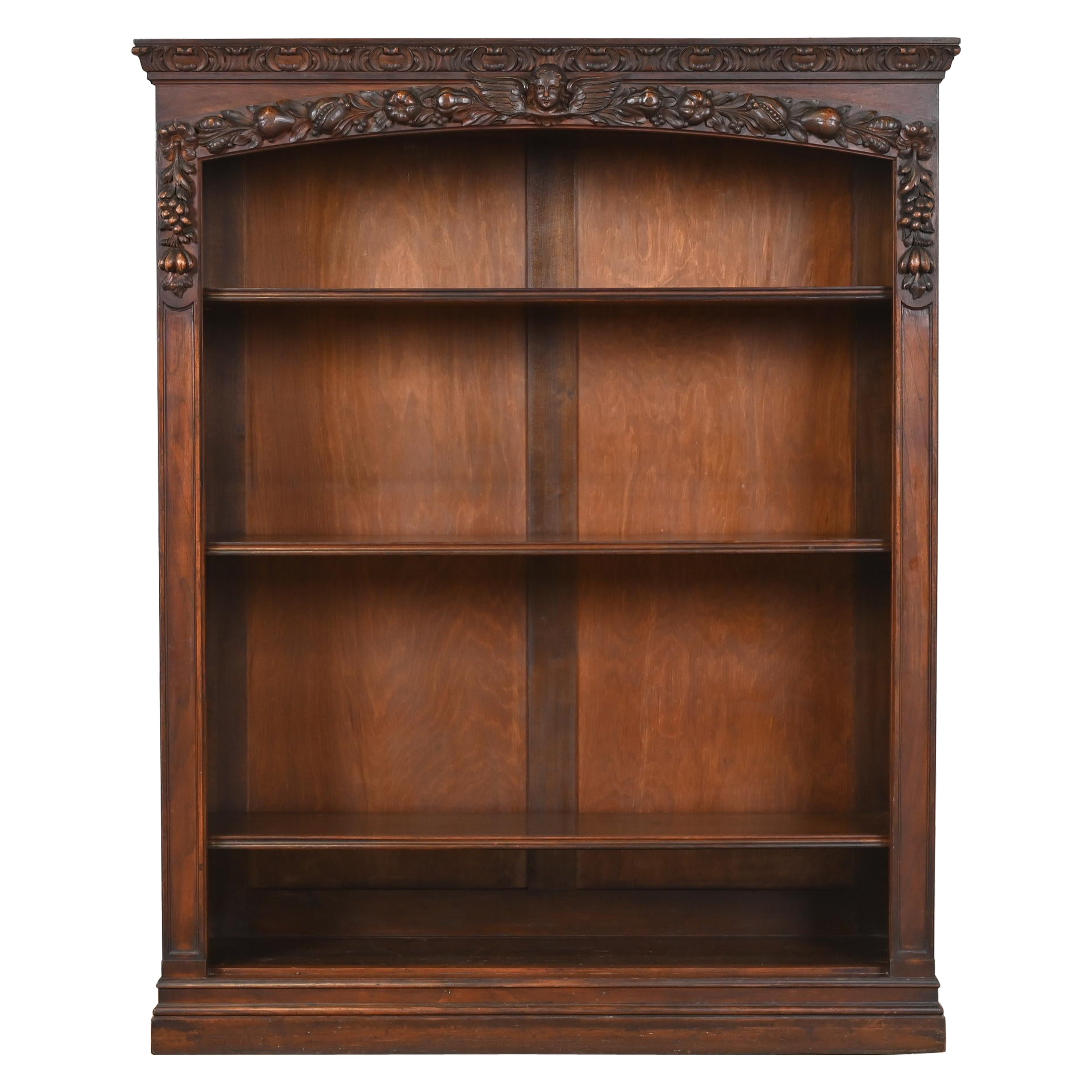 R.J. Horner Style Antique Victorian Renaissance Revival Walnut Bookcase For Sale