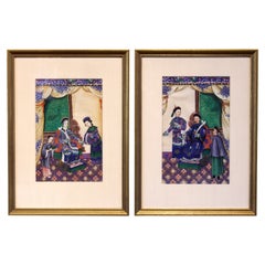 Antique Mid-19th Century Pair of Chinese Gouache Portraits