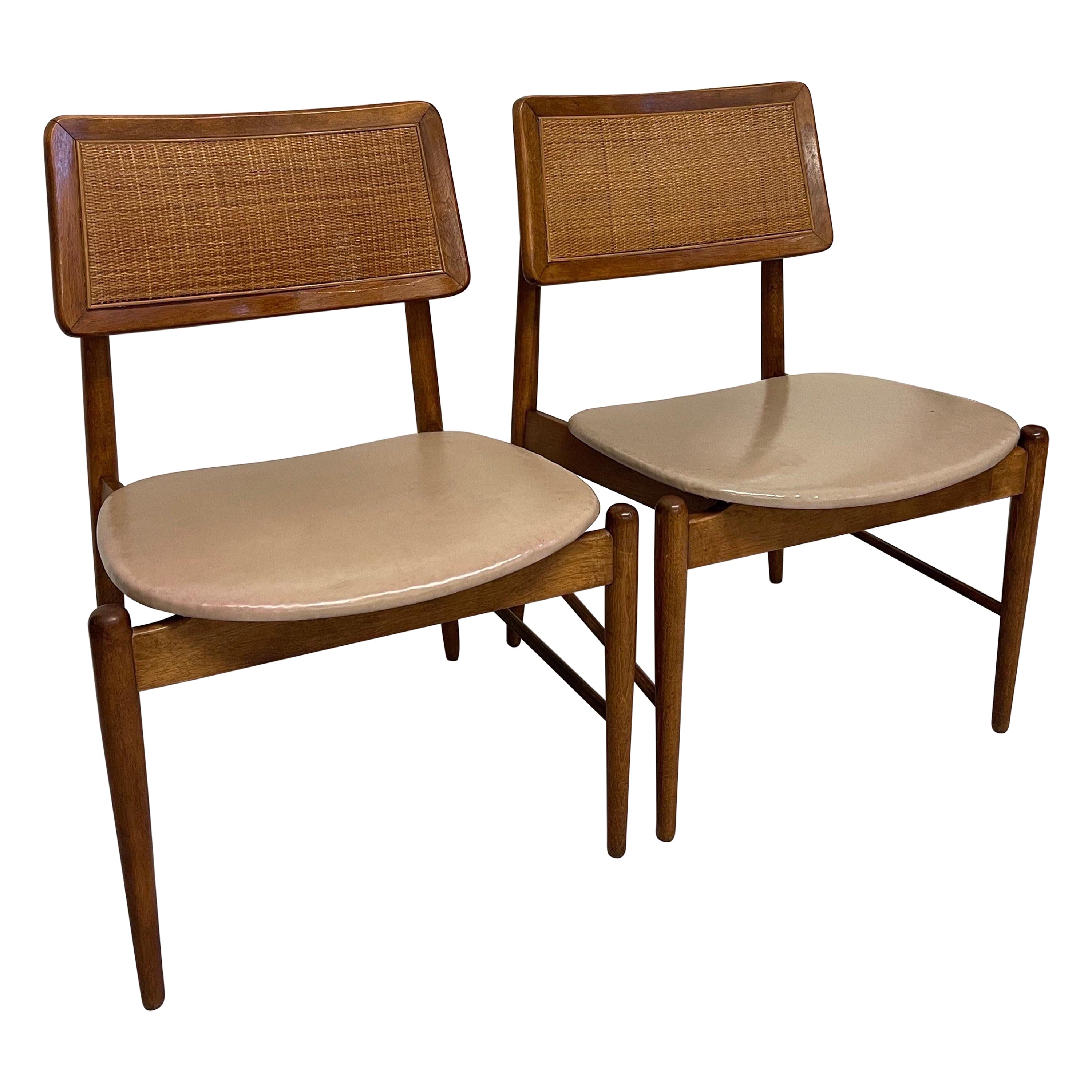Vintage Danish Modern Style Pair of Rattan Chairs. For Sale