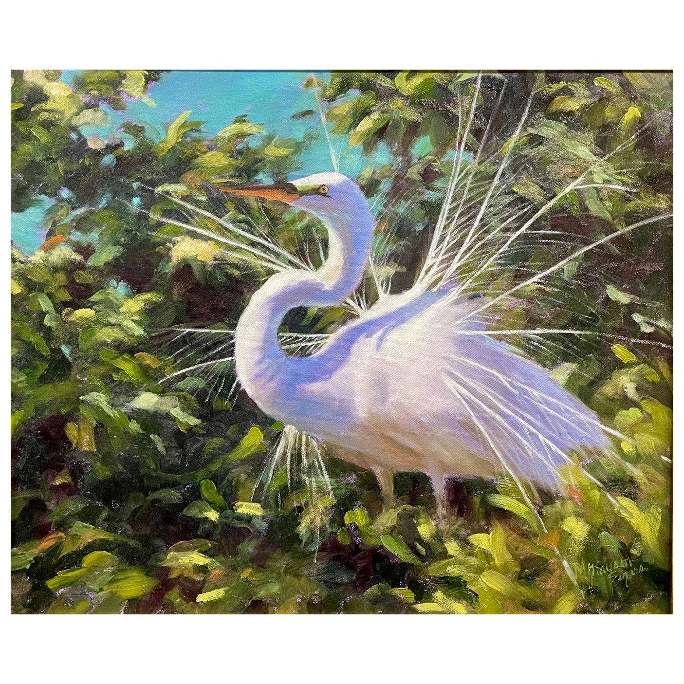 Framed Oil on Canvas "Fluffed Up" by Mary Segars For Sale