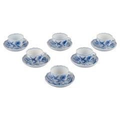Vintage Meissen, Germany,  six Blue Onion coffee cups (demitasse) with saucers.