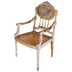 Style Louis XVI, French Armchair, Wicker and Wood