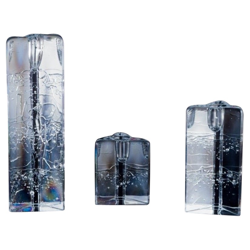 Timo Sarpaneva for Iittala. Three triangular "Arkipelago" glass candleholders For Sale