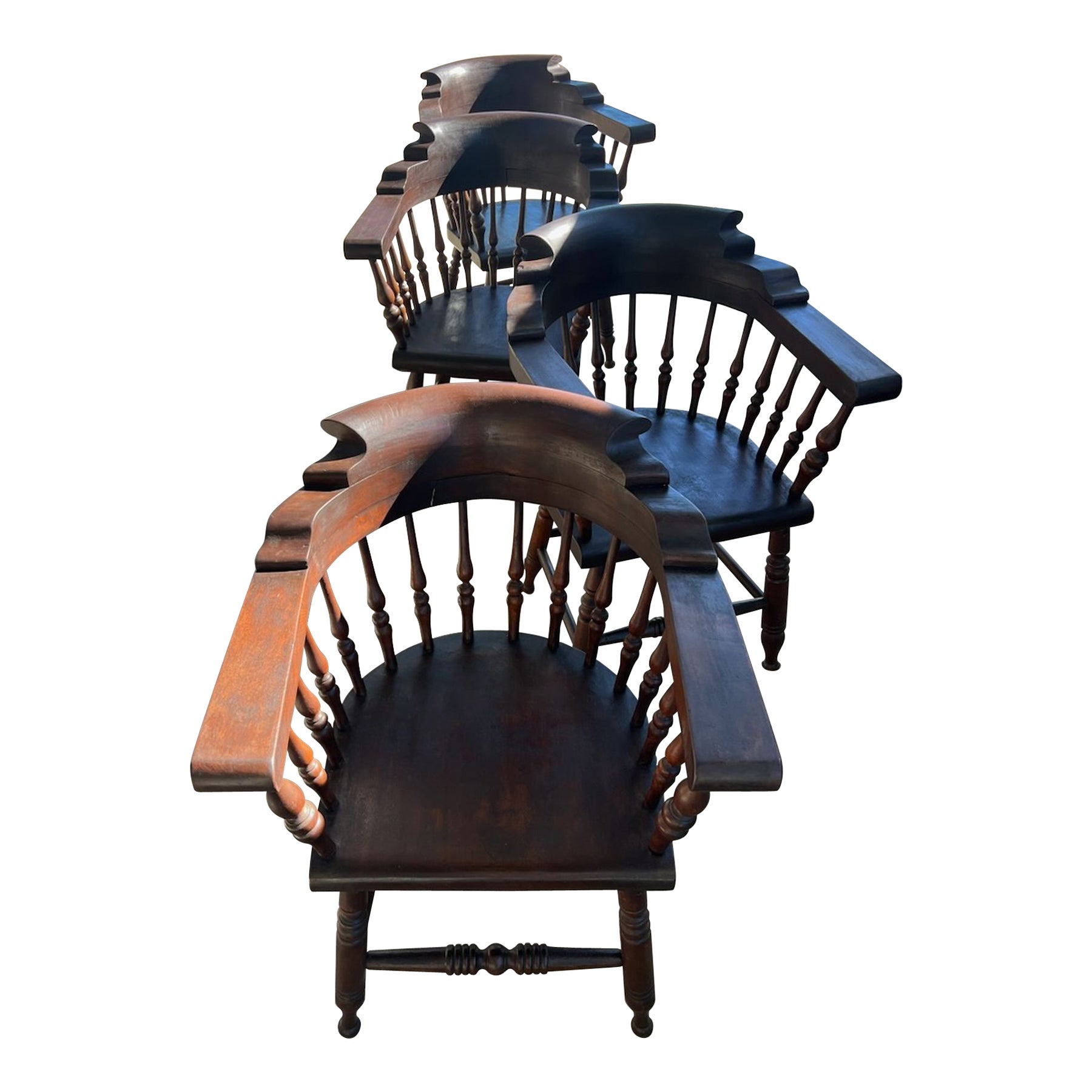 19Thc Walnut Captains Chairs From Maine