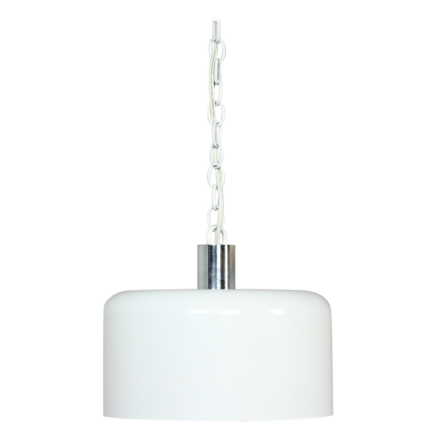 MCM White Dome Swag Pendant Hanging Light Fixture or Lamp Style of Lightolier For Sale