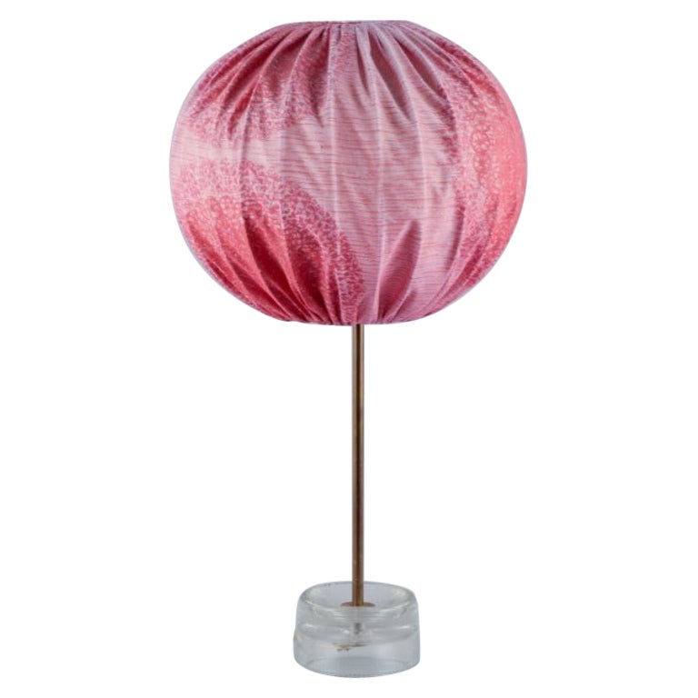Josef Frank. Large table lamp in glass and brass with textile lampshade. For Sale