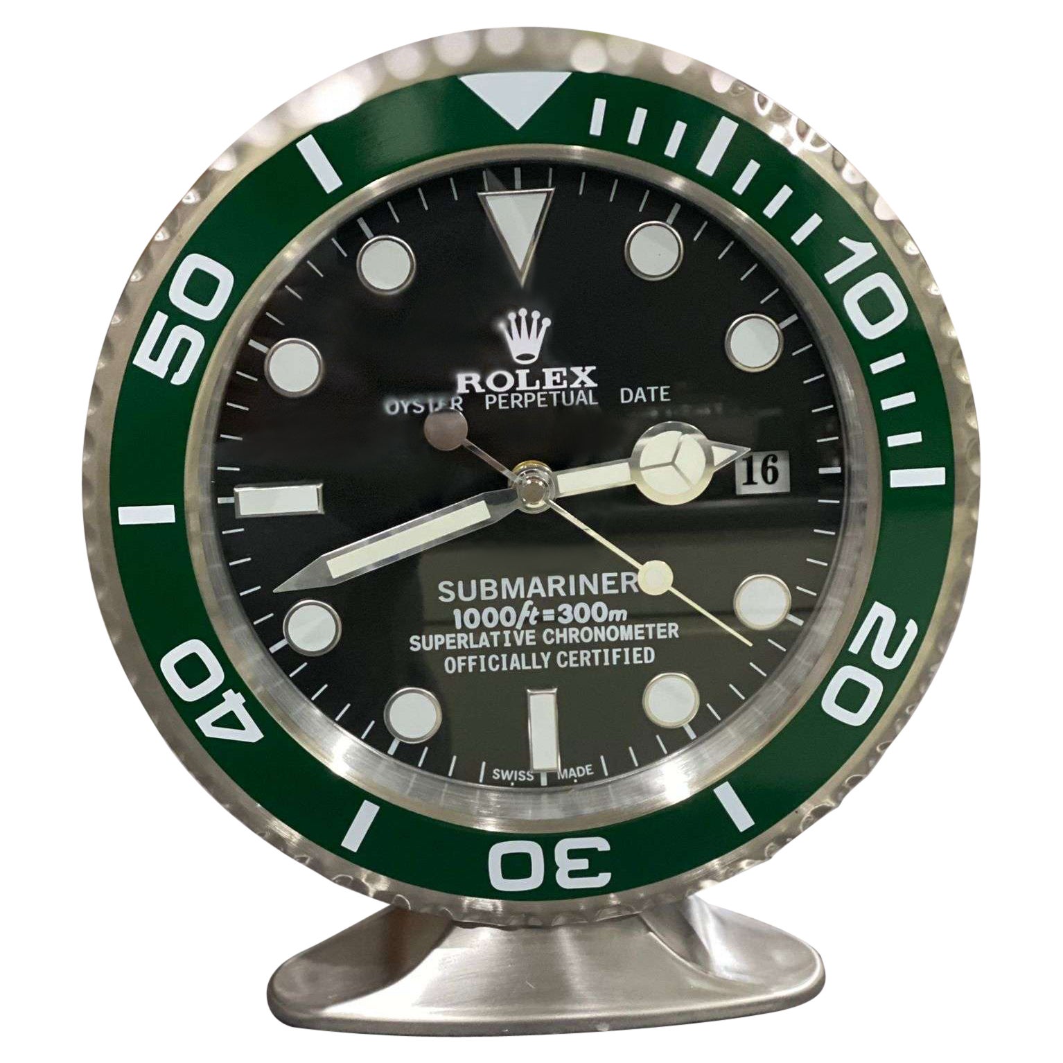 ROLEX Officially Certified Oyster Perpetual Green Hulk Submariner Desk Clock  For Sale