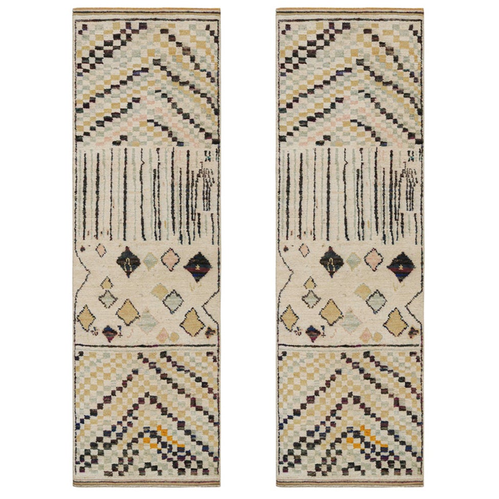 Rug & Kilim’s Moroccan Style Runner Rug in Beige with Colorful Geometric Pattern For Sale