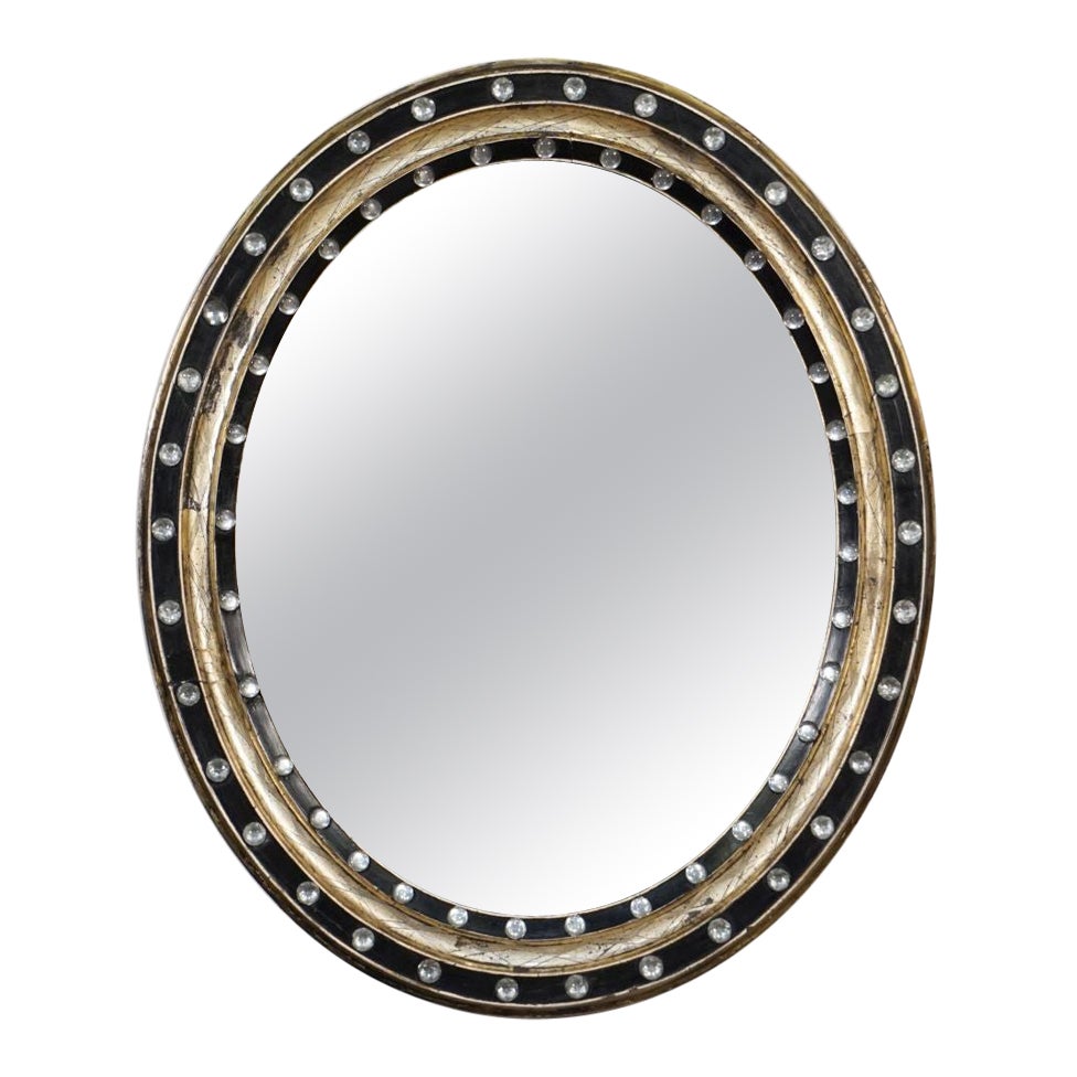 Irish Ebony and Gilt Oval Mirror with Faceted Glass Studs (H 24 3/8 x W 20 1/2) 