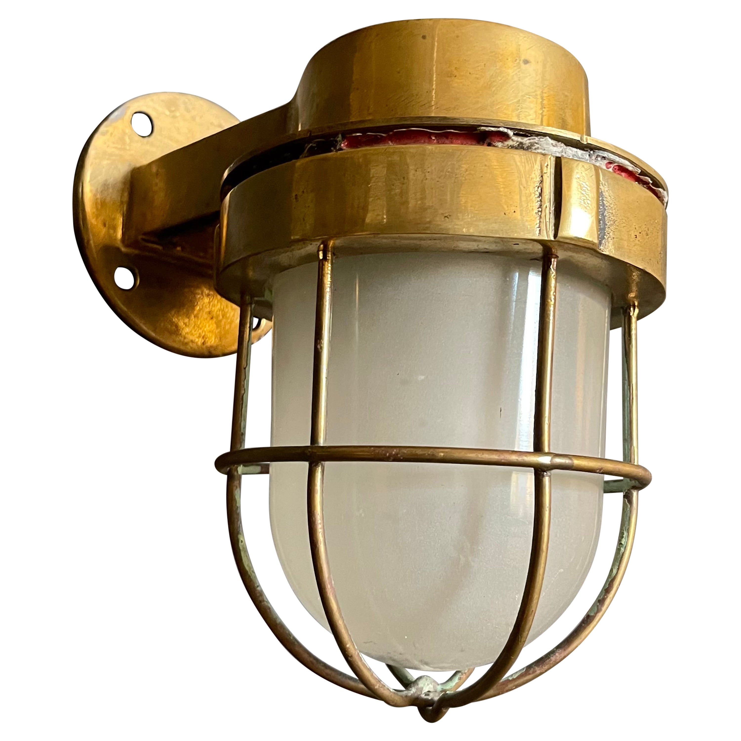 Heavy Brass Nautical Sconce, Antique Maritime Ship Lantern For Sale