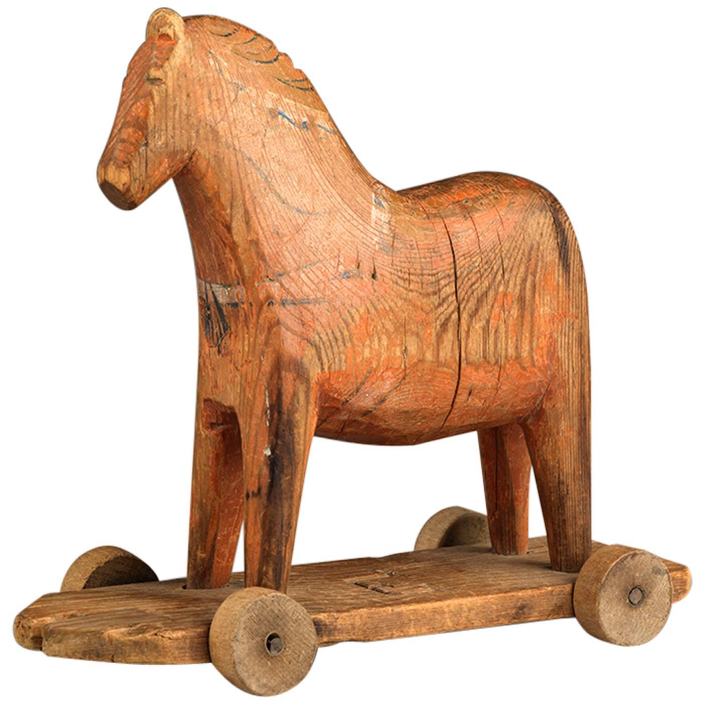 Stylized Folk Art Dala Horse Pull Toy