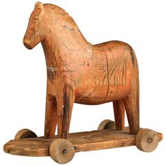Antique Stylized Folk Art Dala Horse Pull Toy