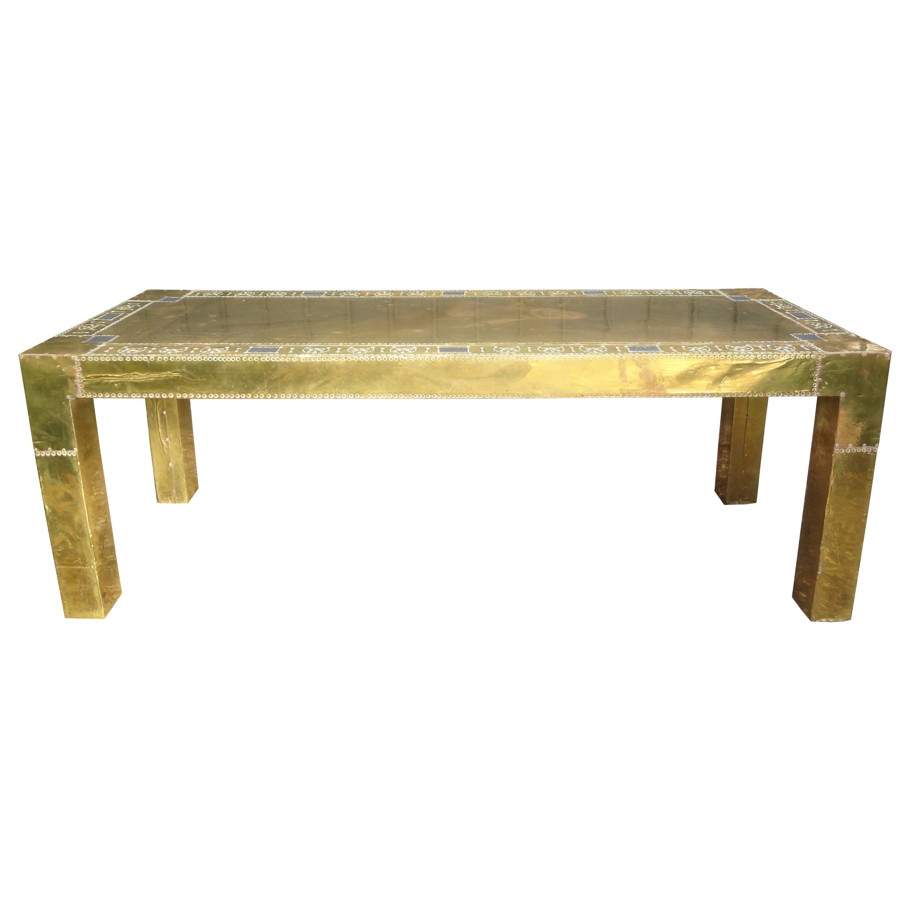 Brass Clad Coffee Table Or Bench By R. Dubarry For Sale