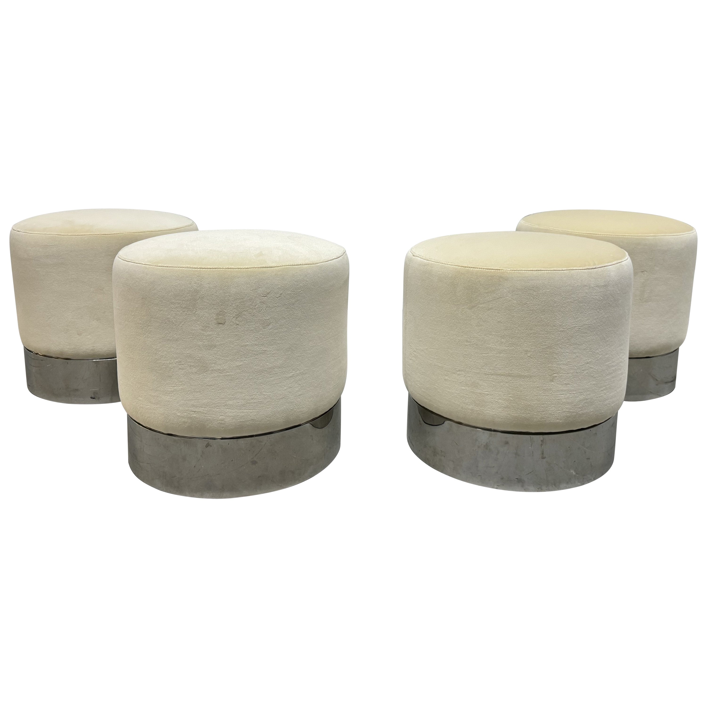Four Modern Upholstered and Chrome Stools For Sale