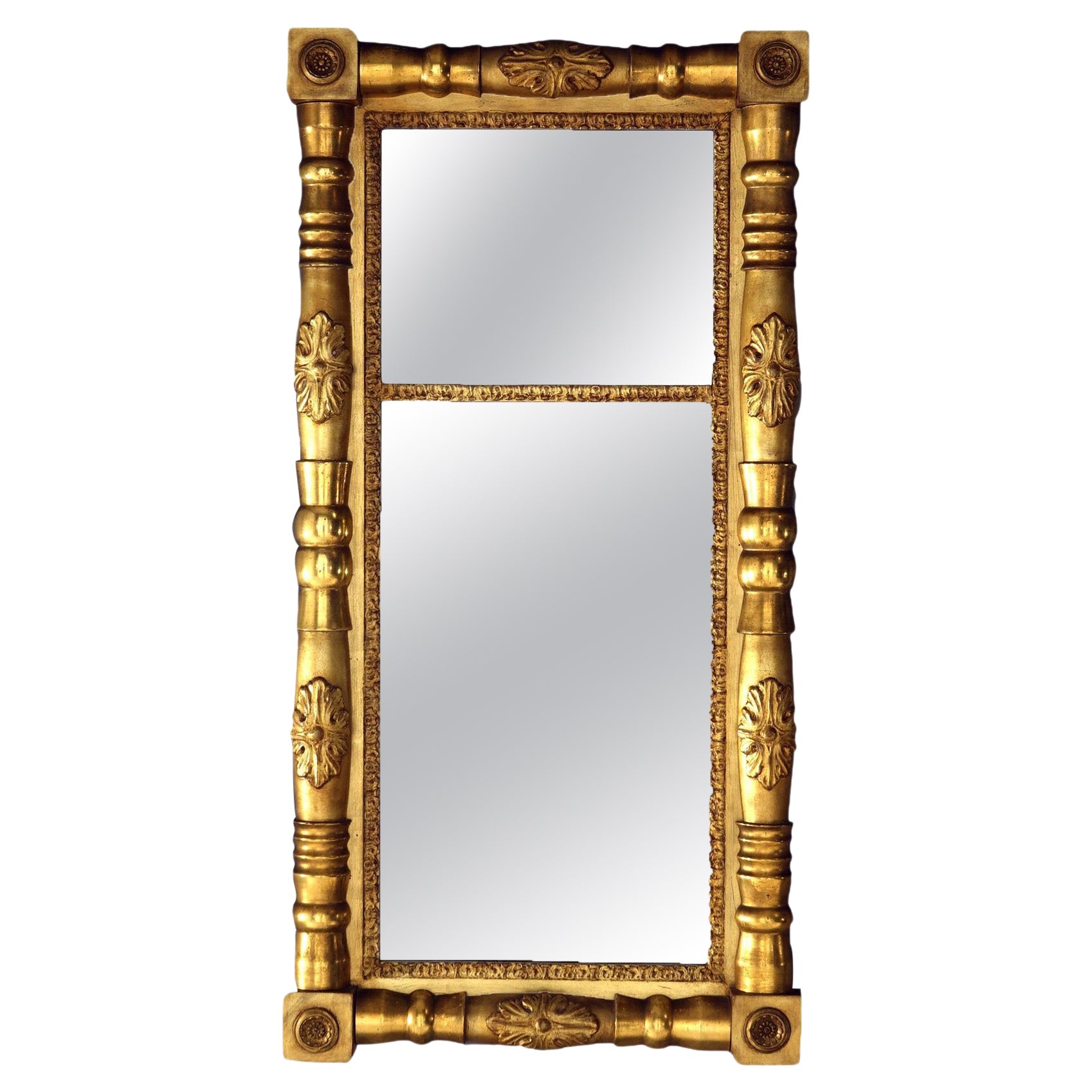 Antique Classical American Empire First Finish Giltwood Wall Mirror C1840 For Sale